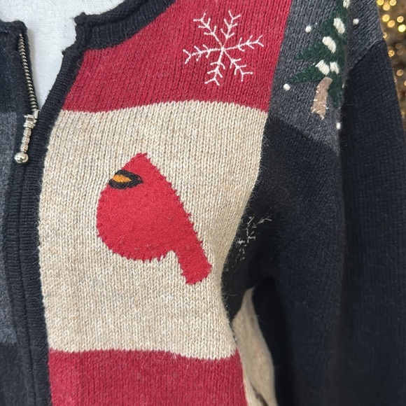 Croft & Barrow Multicolor Full Zip Reindeer Christmas Tree Knit Sweater Small - Picture 6 of 14